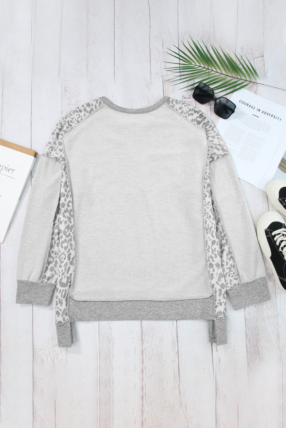 Exposed Seam Leopard Long Sleeve Sweatshirt